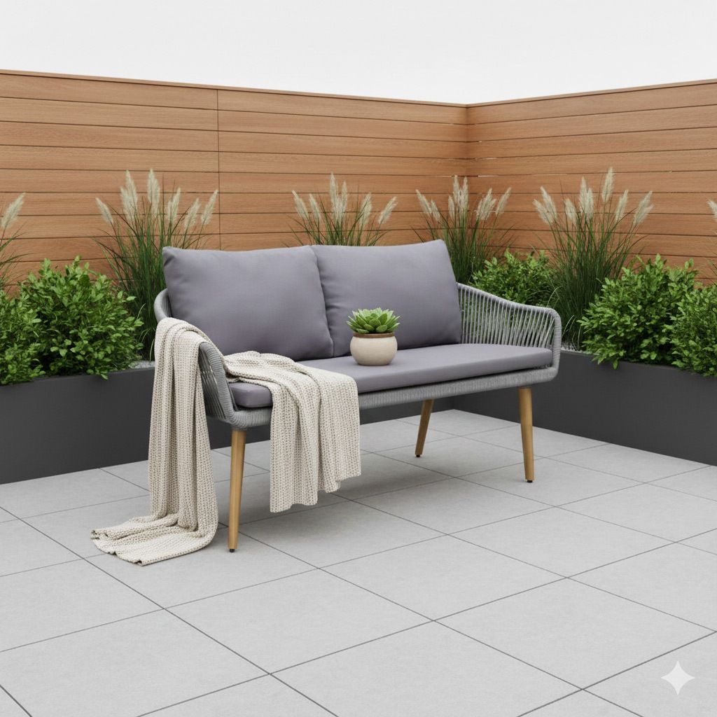 Hagesofa Lille akasie tau polyester 160 cm fra forfra