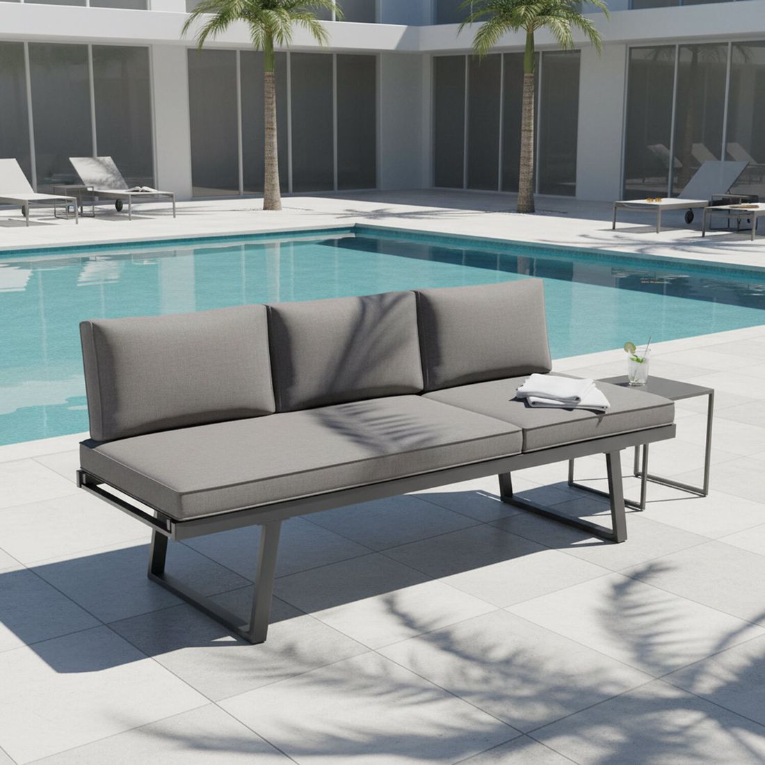 Hagesofa Lucca aluminium/olefin 200 cm forfra