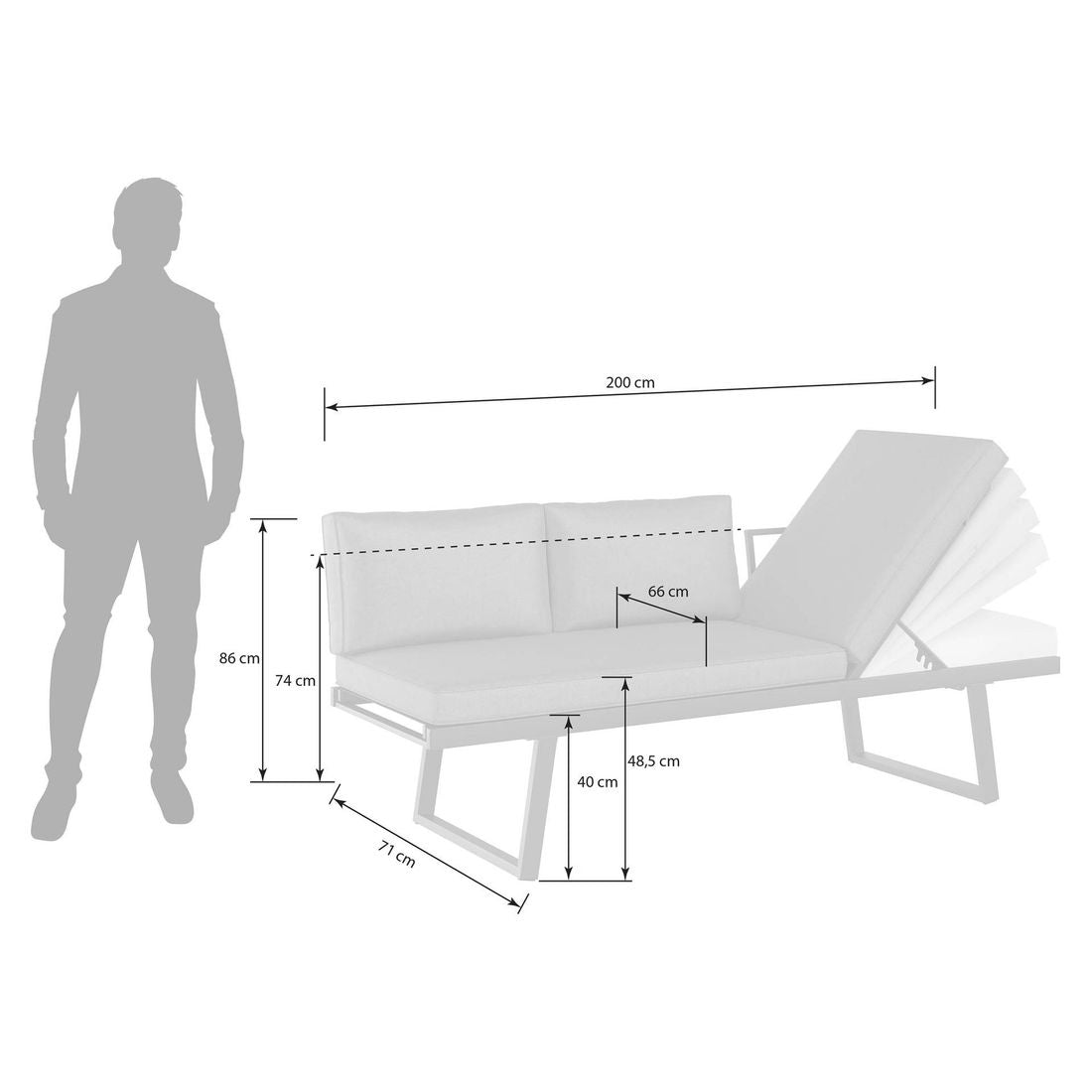 Hagesofa Lucca aluminium/olefin 200 cm detalj av stoff