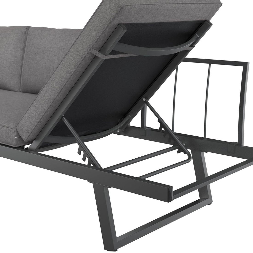 Hagesofa Lucca aluminium/olefin 200 cm antrasitt med ottoman