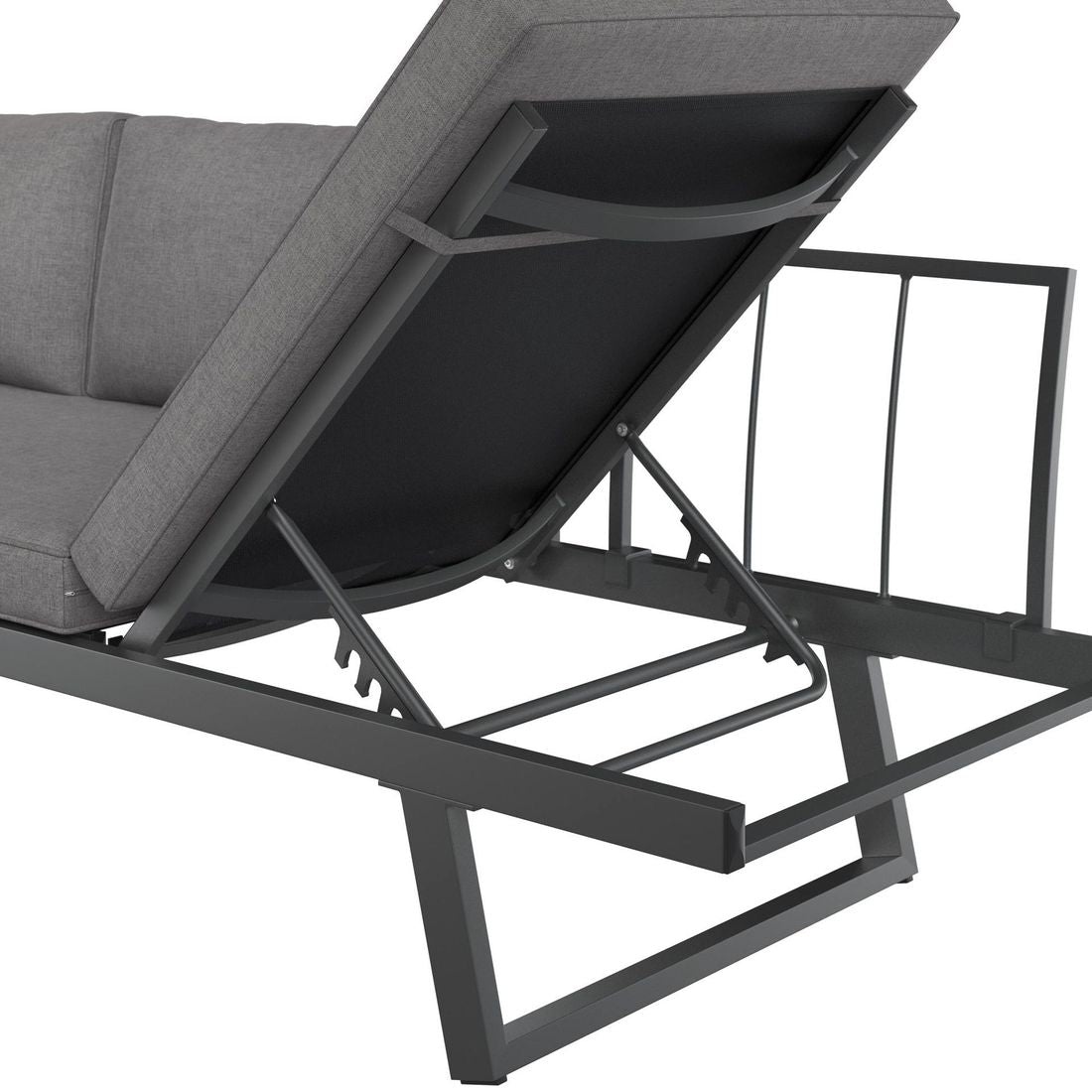 Hagesofa Lucca aluminium/olefin 200 cm antrasitt med ottoman