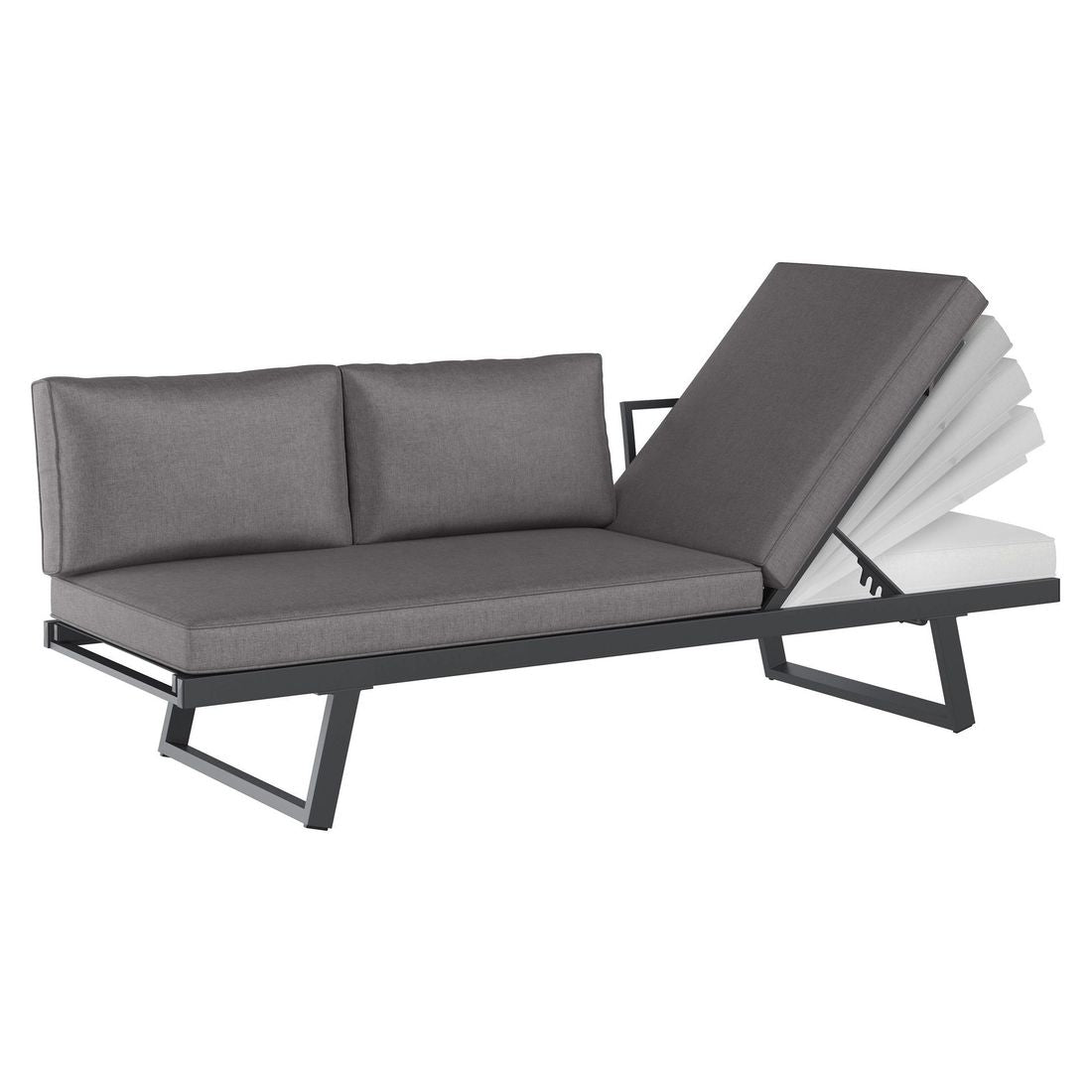 Montert Hagesofa Lucca aluminium/olefin 200 cm antrasitt på terrasse