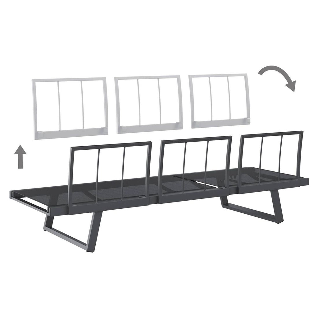 Nærbilde av aluminiumsramme på Hagesofa Lucca aluminium/olefin 200 cm antrasitt