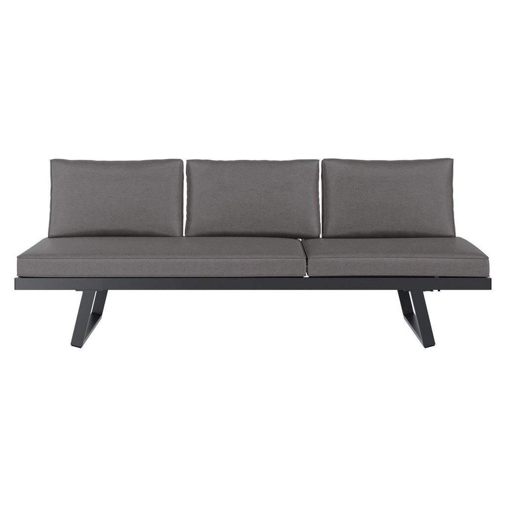 Detalj av polstring på Hagesofa Lucca aluminium/olefin 200 cm antrasitt
