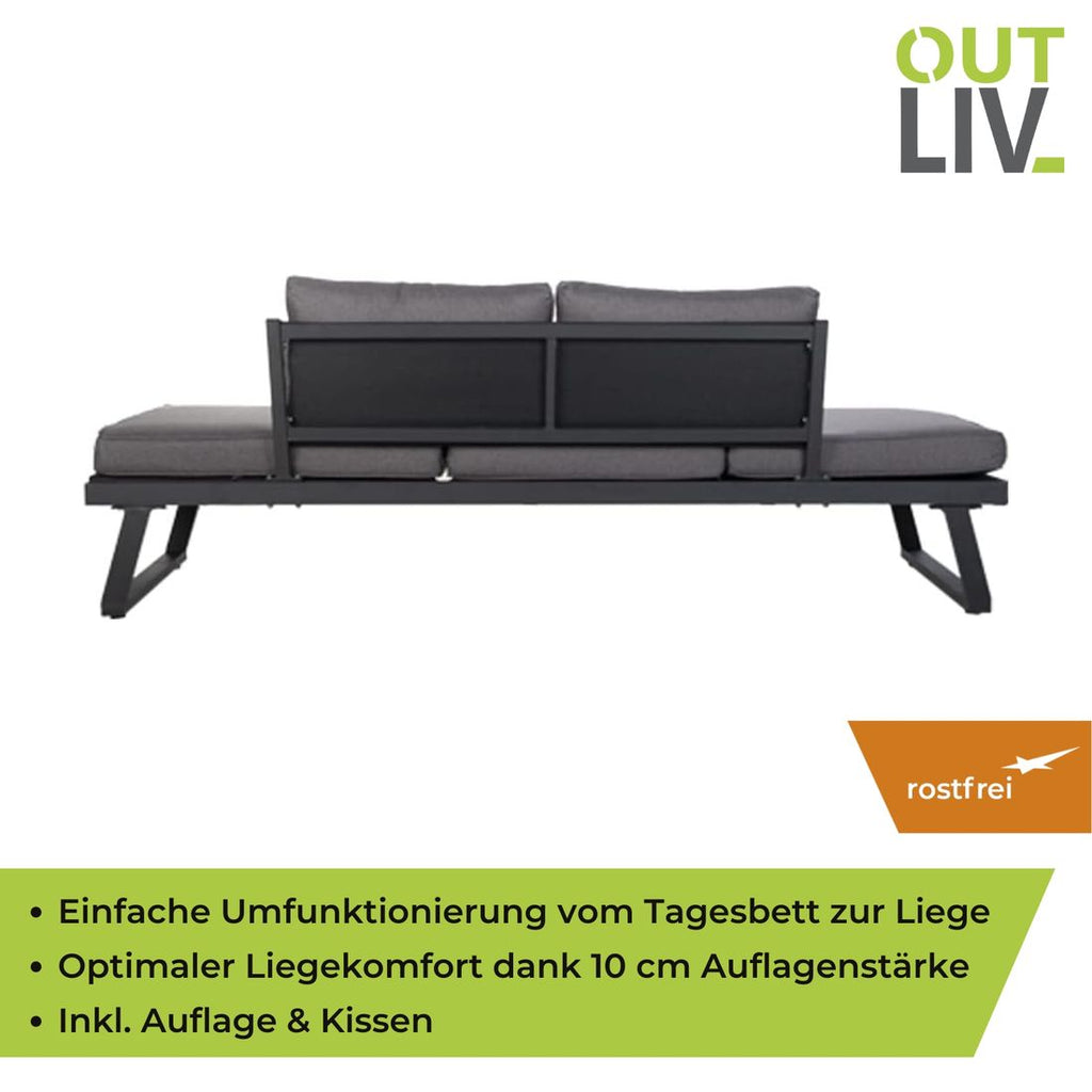 Hagesofa Lucca aluminium/polyester 200 cm antrasitt - OUTLIV.