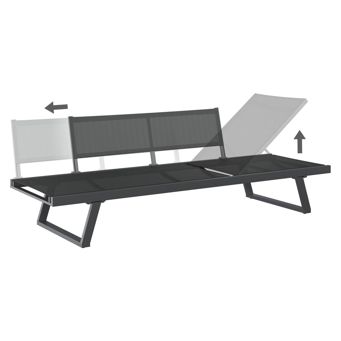 Nærbilde av tekstil på hagesofa Lucca aluminium polyester 200 cm antrasitt