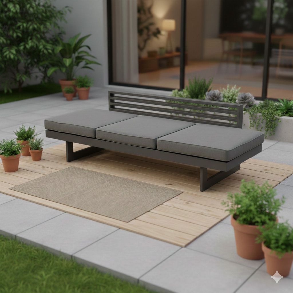 Hagesofa New Holly regulerbar aluminium/utestoff 216 cm forfra