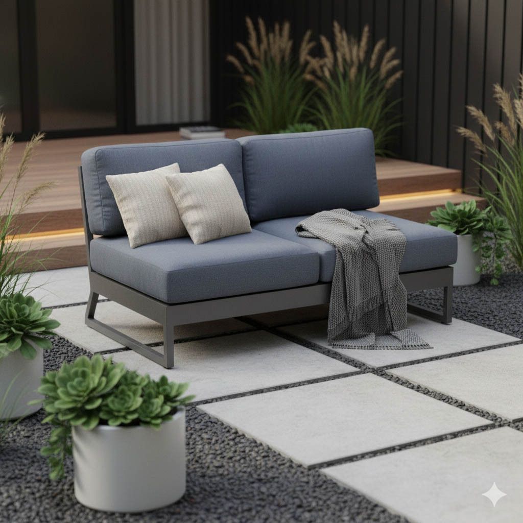 Hagesofa Ocean Skid Platform aluminium 135 cm antrasitt forfra