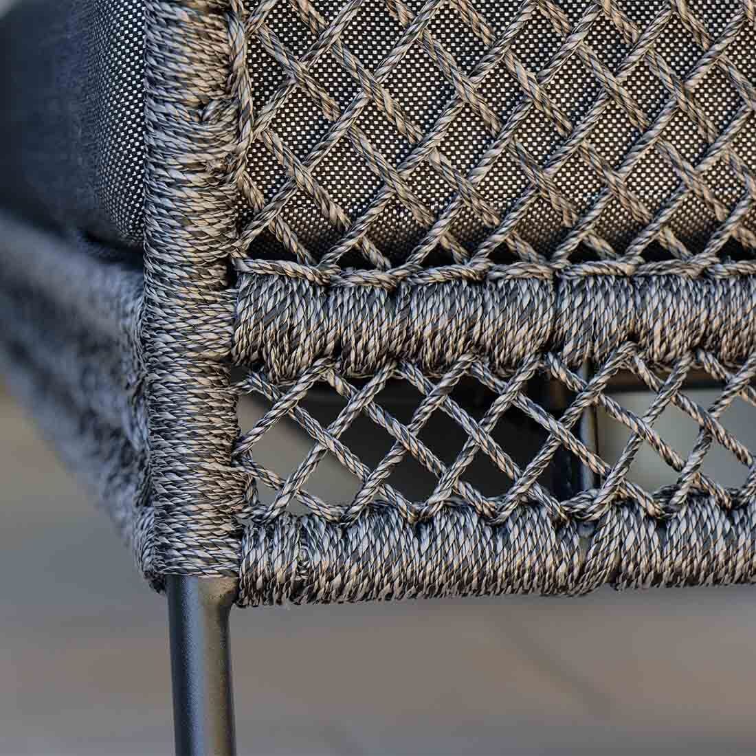 Nærbilde av stoff og ramme på Hagesofa Odea justerbar aluminium/tau 244 cm