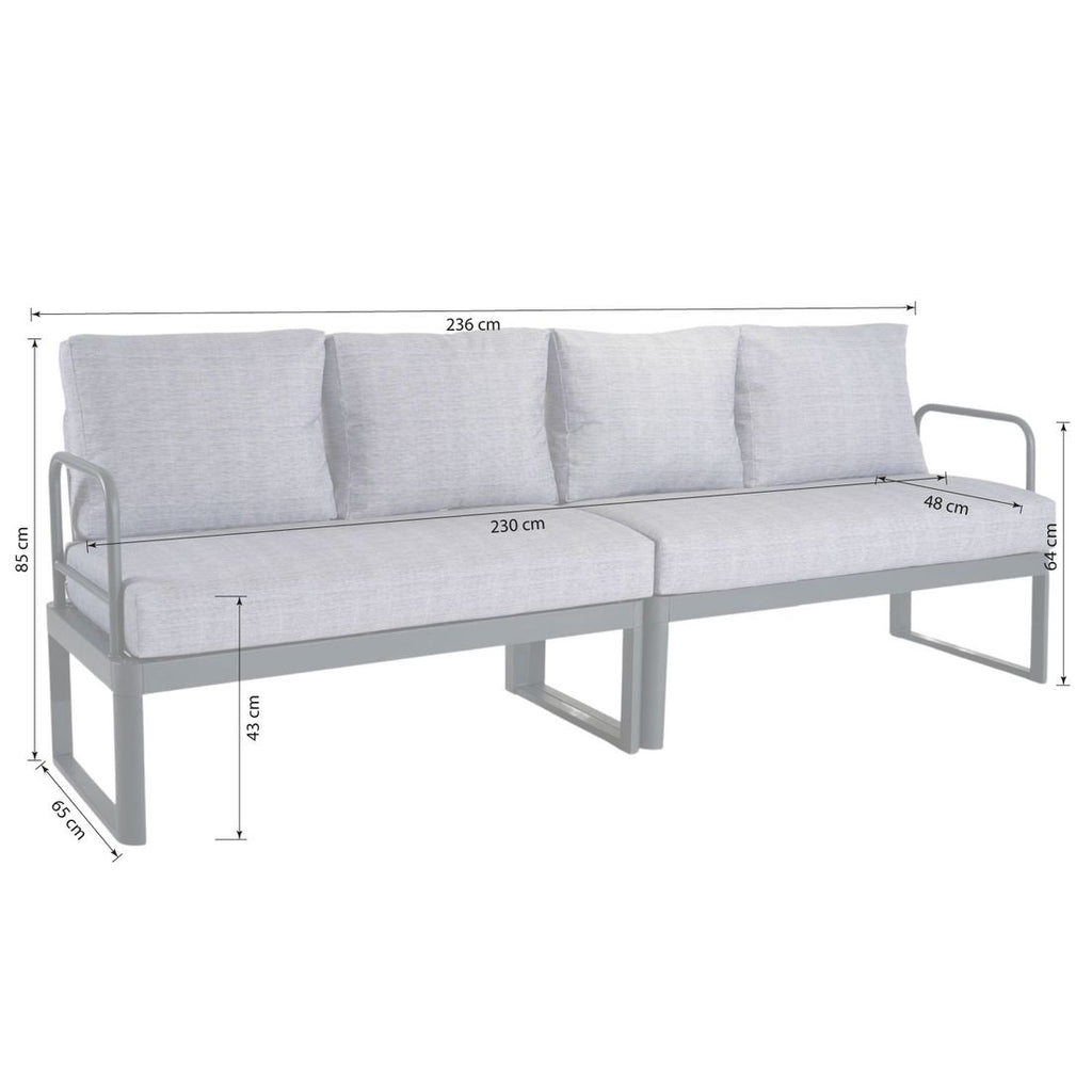Hagesofa Pandora aluminium/polyester 236 cm detalj av ramme