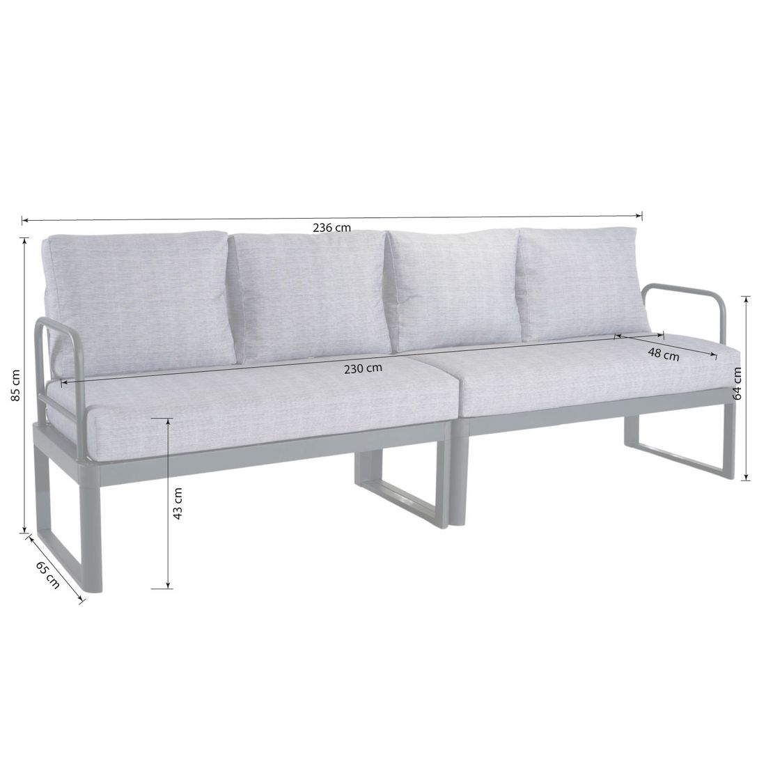 Hagesofa Pandora aluminium/polyester 236 cm detalj av ramme