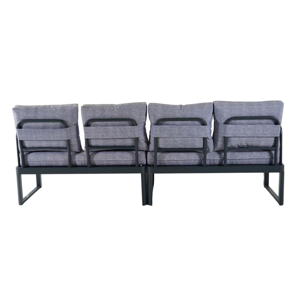 Hagesofa Pandora aluminium/polyester 236 cm montert på terrasse