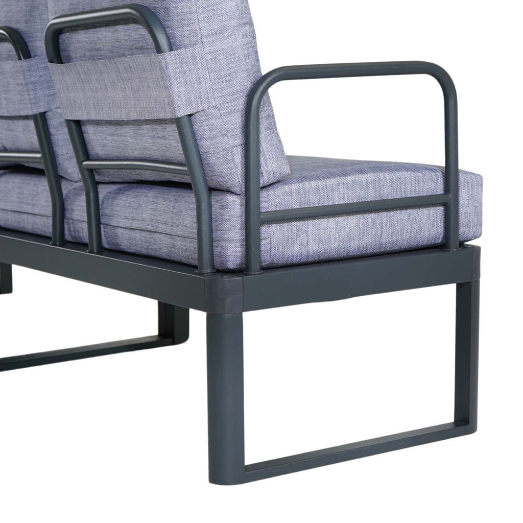Hagesofa Pandora aluminium/polyester 236 cm sideprofil