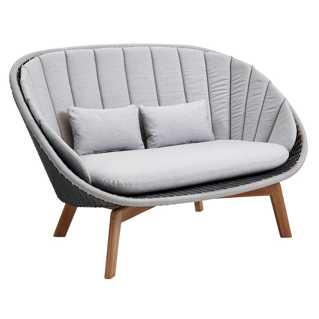 Hagesofa Peacock resirkulert teak flettverk akryl 151 cm front