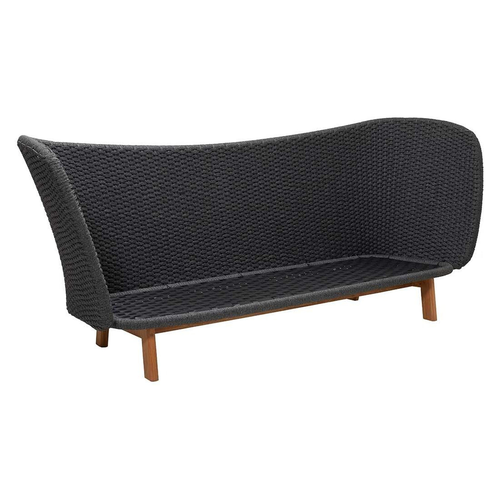 Detalj av teakramme på Hagesofa Peacock Wing teak/tau 248 cm