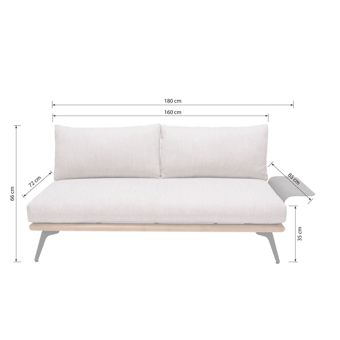 Hagesofa Pearl aluminium teak olefin 180 cm detalj av stoff