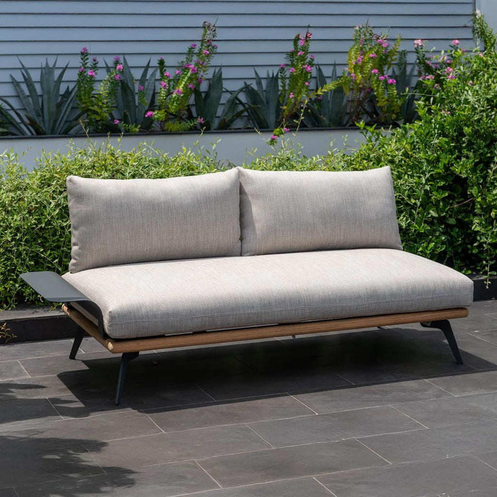 Hagesofa Pearl aluminium teak olefin 180 cm forfra