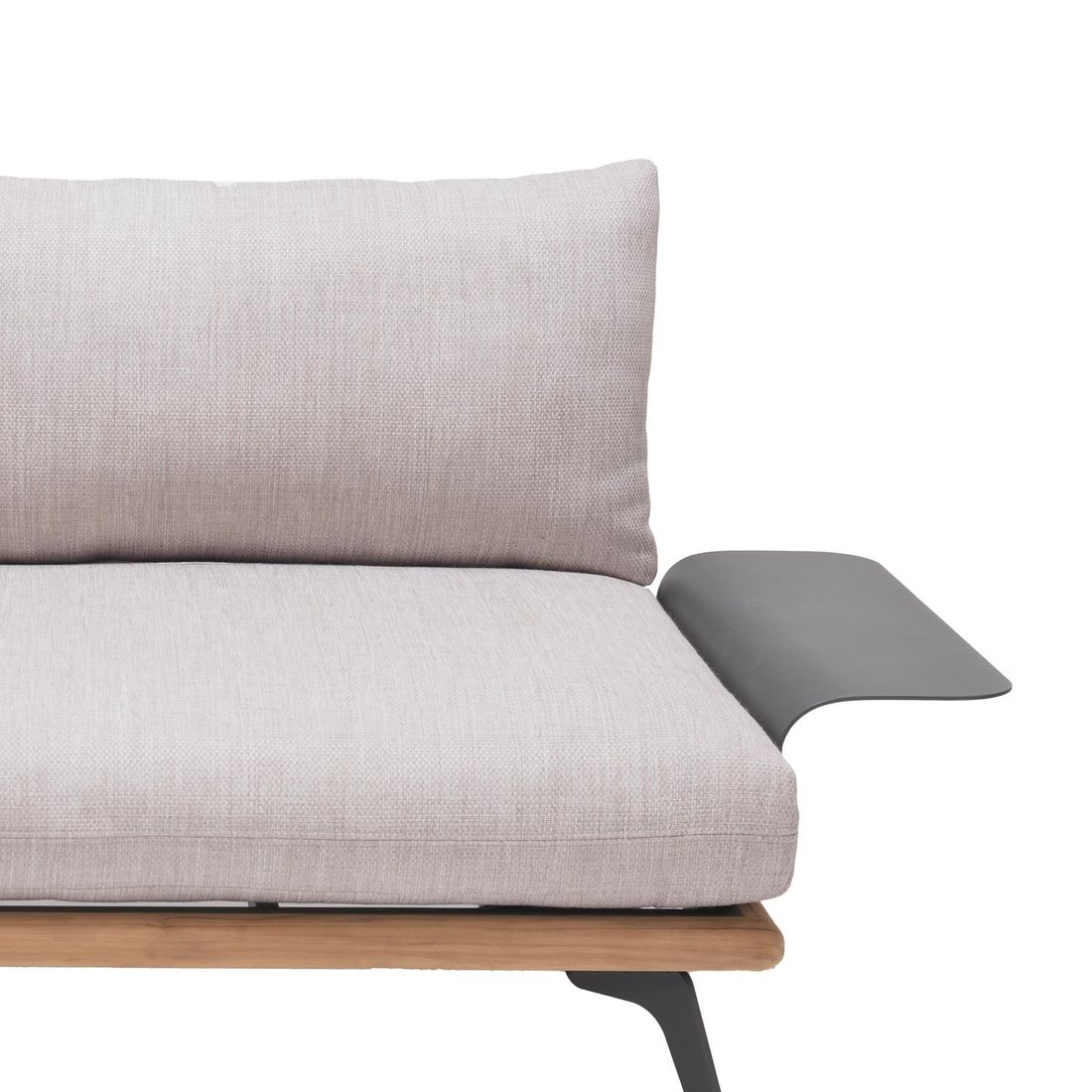 Hagesofa Pearl aluminium teak olefin 180 cm montert på terrasse