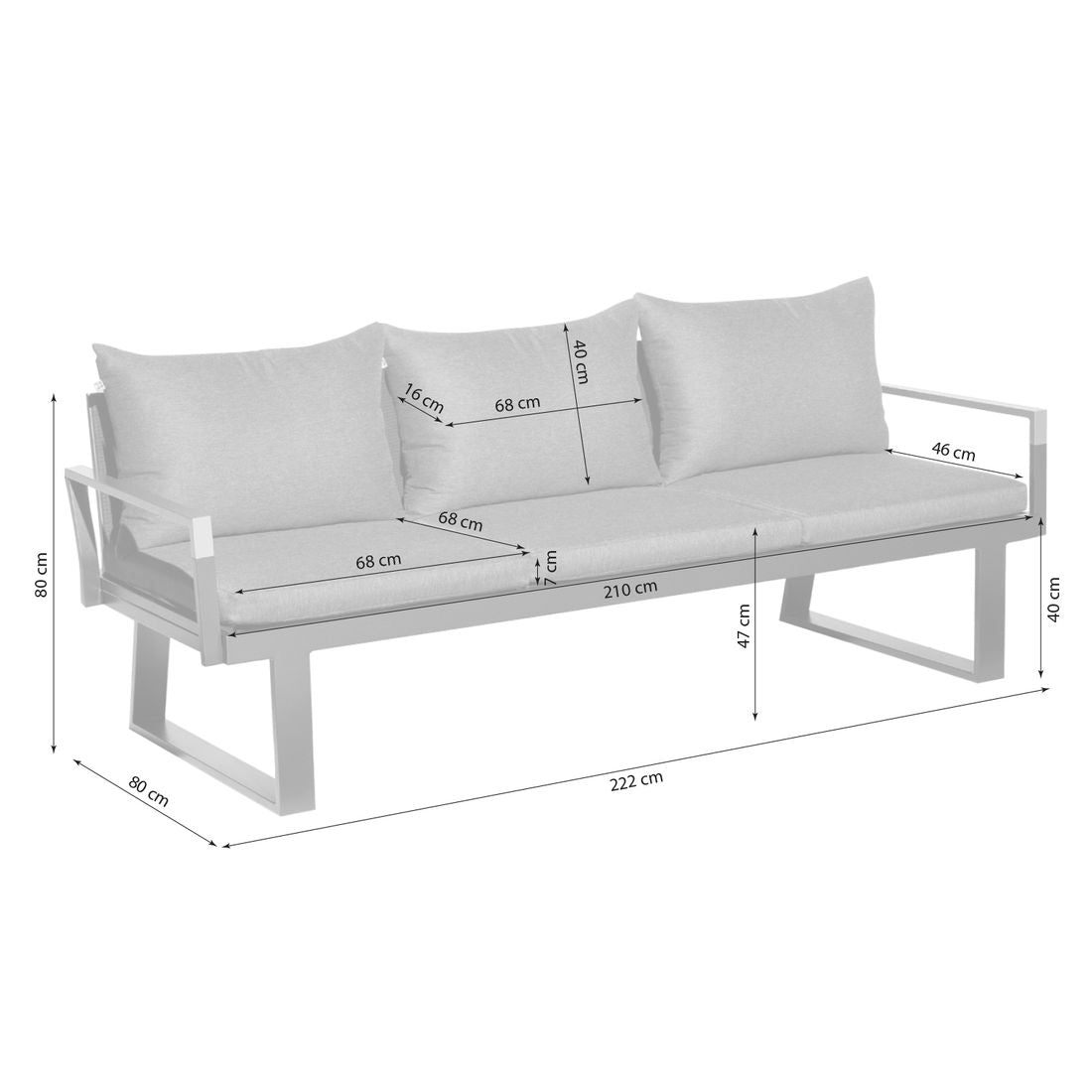 Detalj av Hagesofa Rasmus Modular aluminium/polyester 222 cm materiale