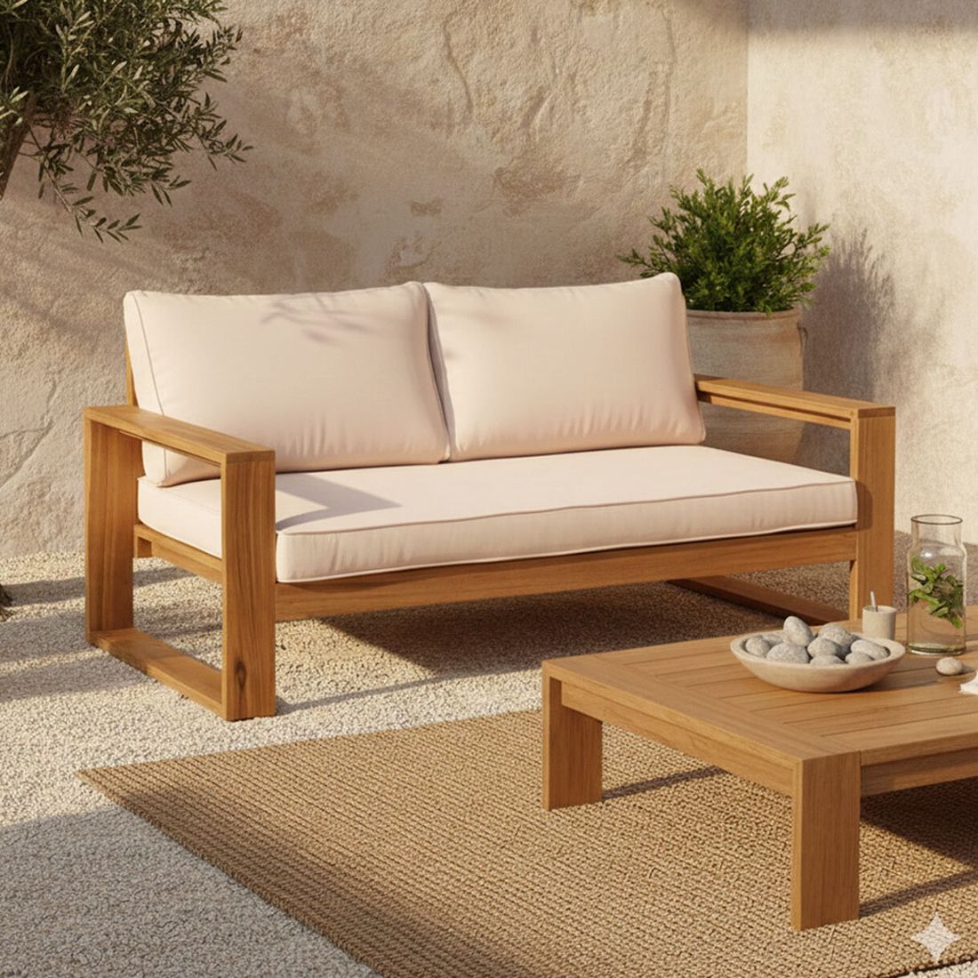 Hagesofa Santa Cruz akasie/polyester 150x77 cm forfra