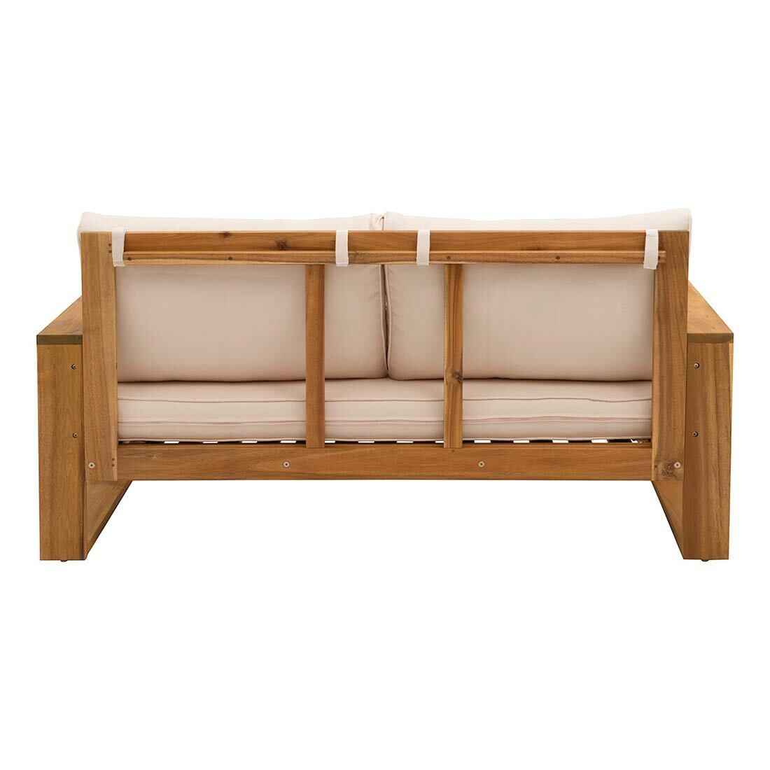 Nærbilde av stoffet på hagesofa Santa Cruz akasie/polyester 150x77 cm