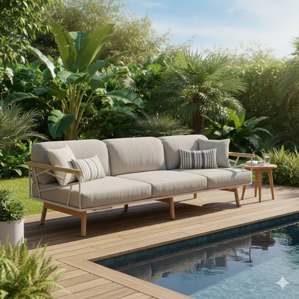 Hagesofa Solena justerbar rustfritt stål/teak forfra