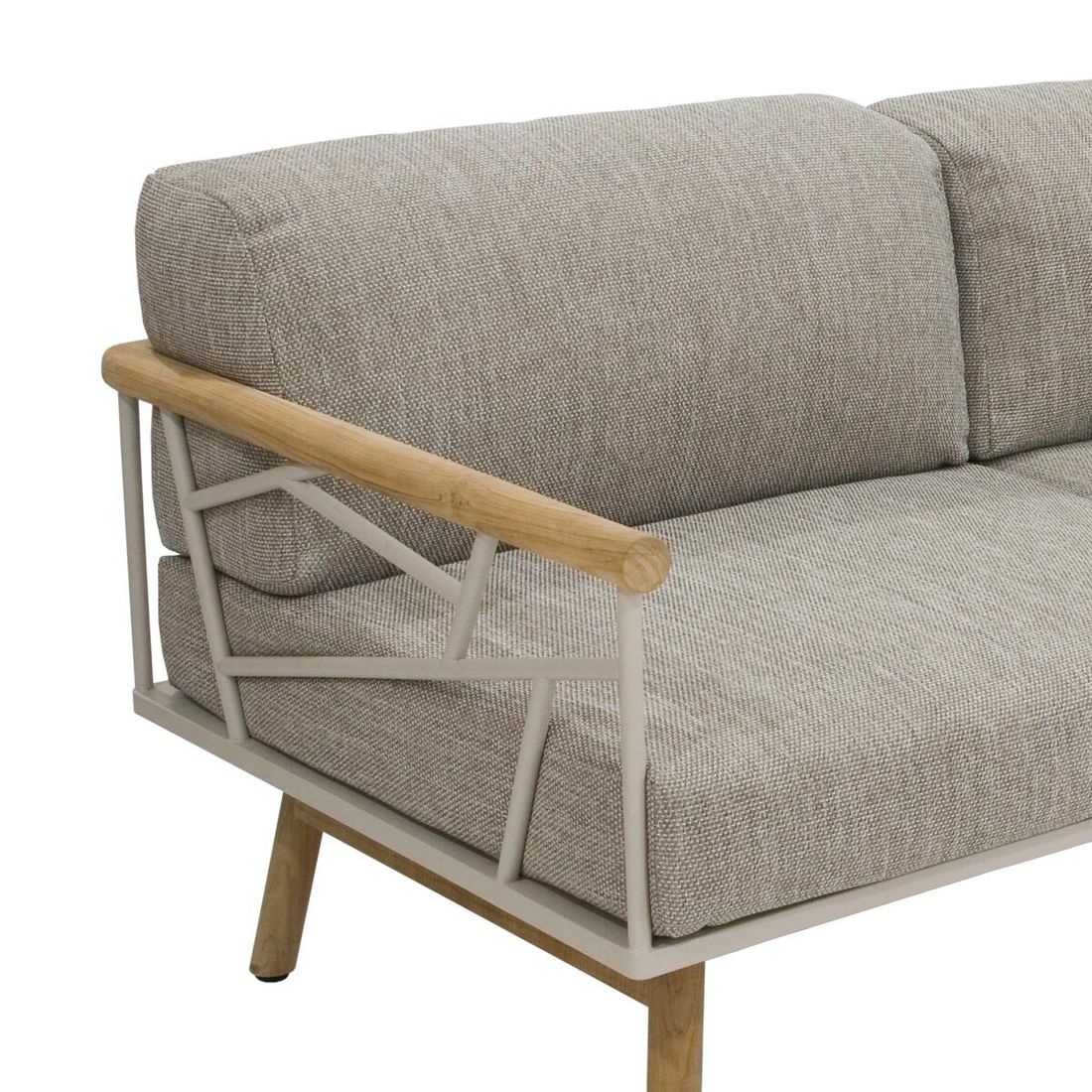 Montert Hagesofa Solena rustfritt stål og teak 150 cm på terrasse
