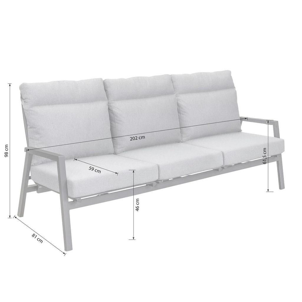 Detalj av regulerbar rygg på Hagesofa Sondrino aluminium 202 cm