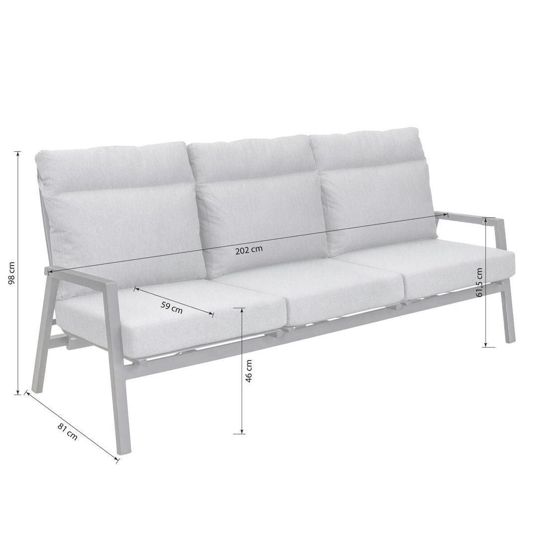 Detalj av regulerbar rygg på Hagesofa Sondrino aluminium 202 cm
