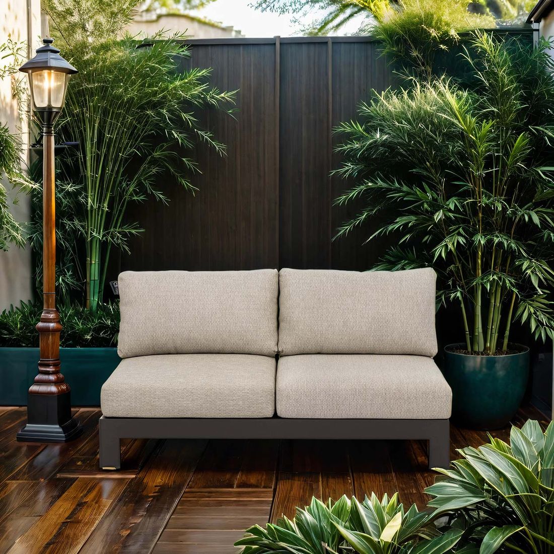 Hagesofa Sticks & More aluminium 144 cm taupe forfra