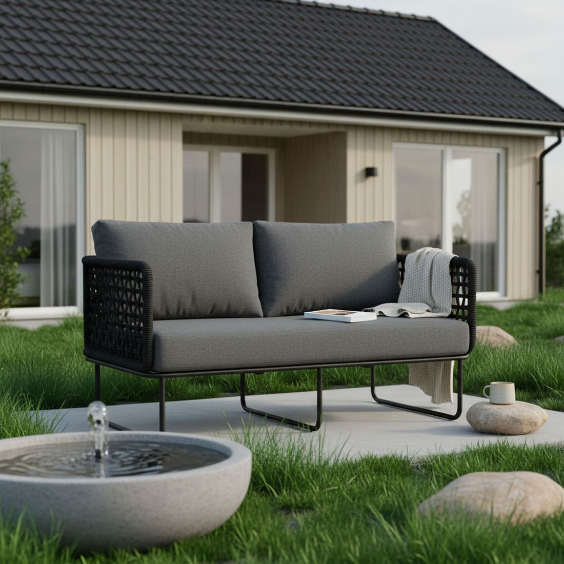 Hagesofa Tender stål tau olefin 150 cm forfra