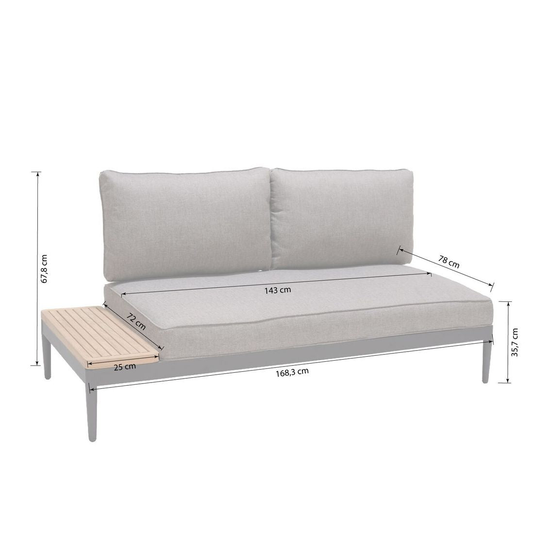 Oversikt over Hagesofa Topaz aluminium teak olefin 168 cm
