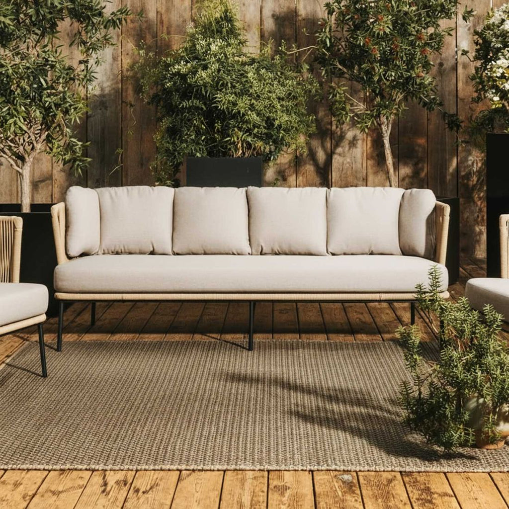 Hagesofa Touch stål tau polyester 208x75 cm sett forfra
