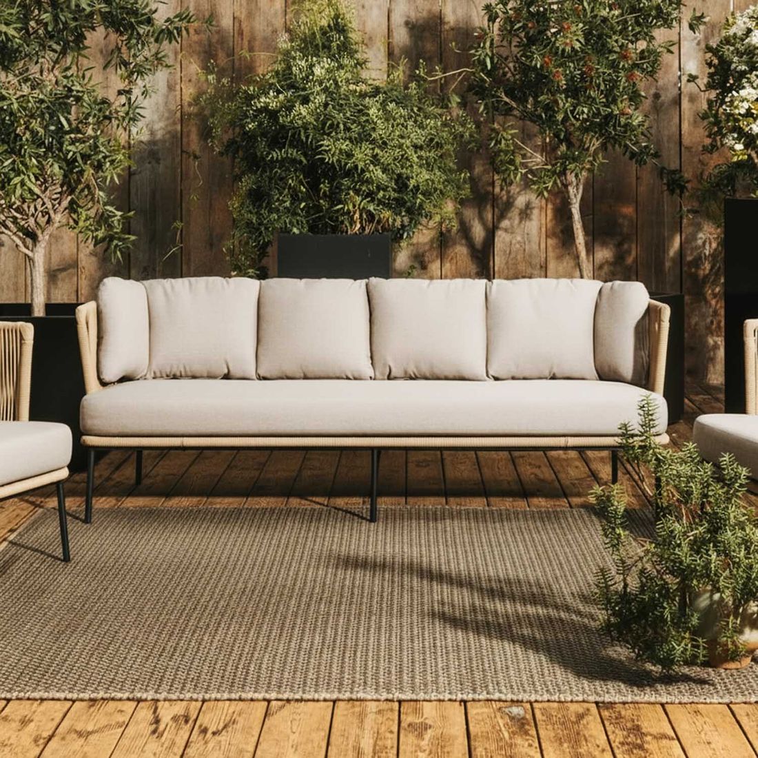 Hagesofa Touch stål tau polyester 208x75 cm sett forfra