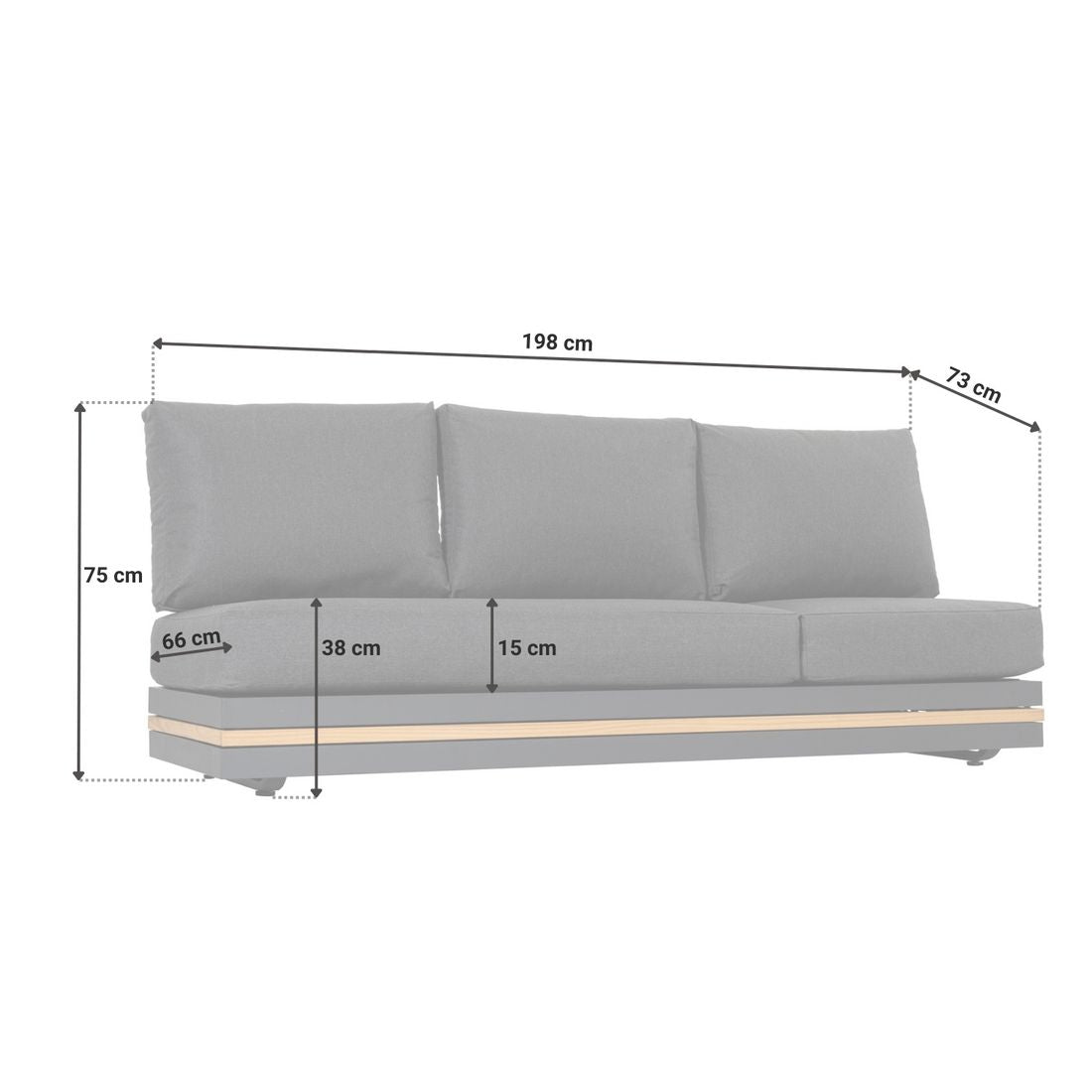 Hagesofa Triest aluminium/teak/kunstfiber 198 cm detalj av ramme