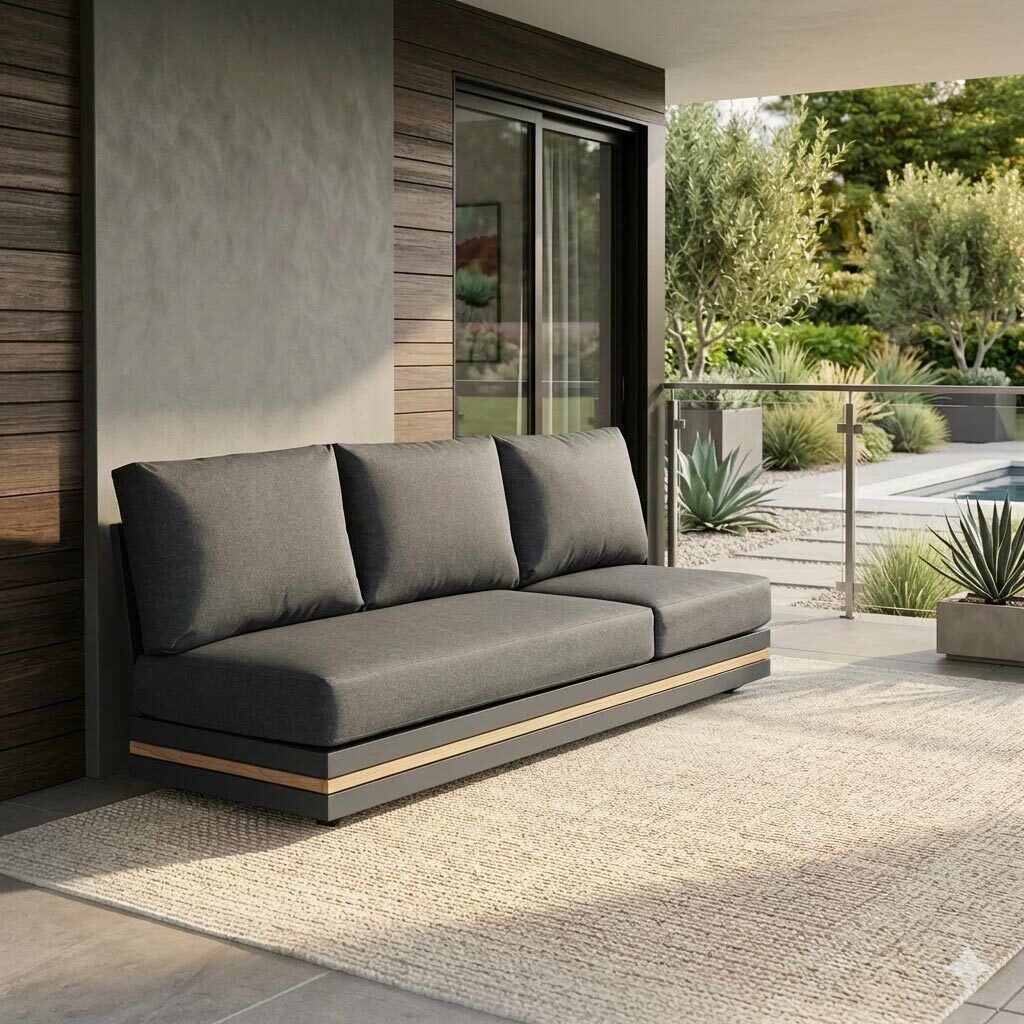 Hagesofa Triest aluminium/teak/kunstfiber 198 cm front