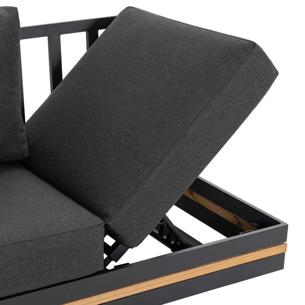 Hagesofa Triest aluminium/teak/kunstfiber 198 cm montert på terrasse