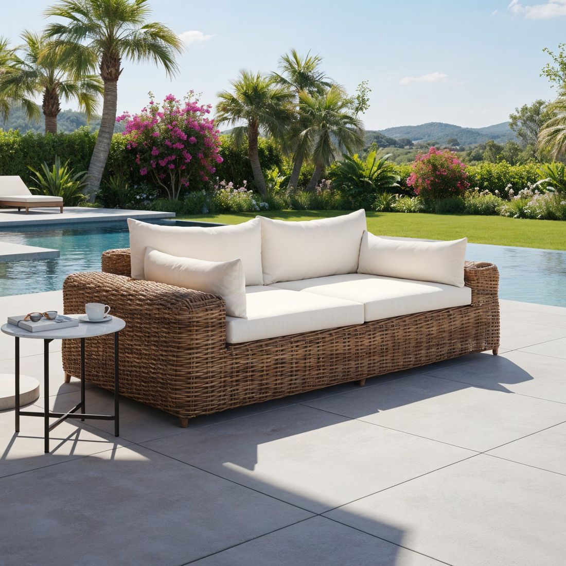 Hagesofa Versailles polyrotting/flettverk 225 cm forfra