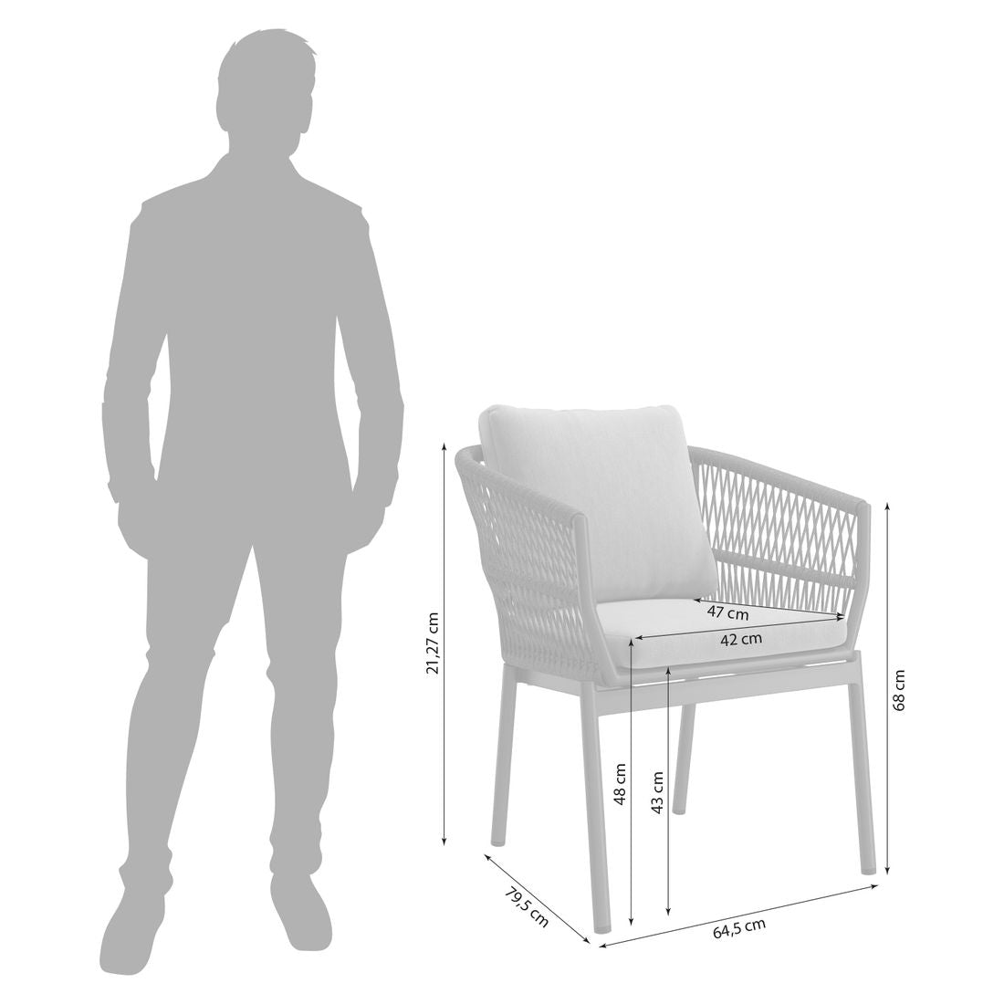 Hagestol Alicante aluminium og tau med puter bakside