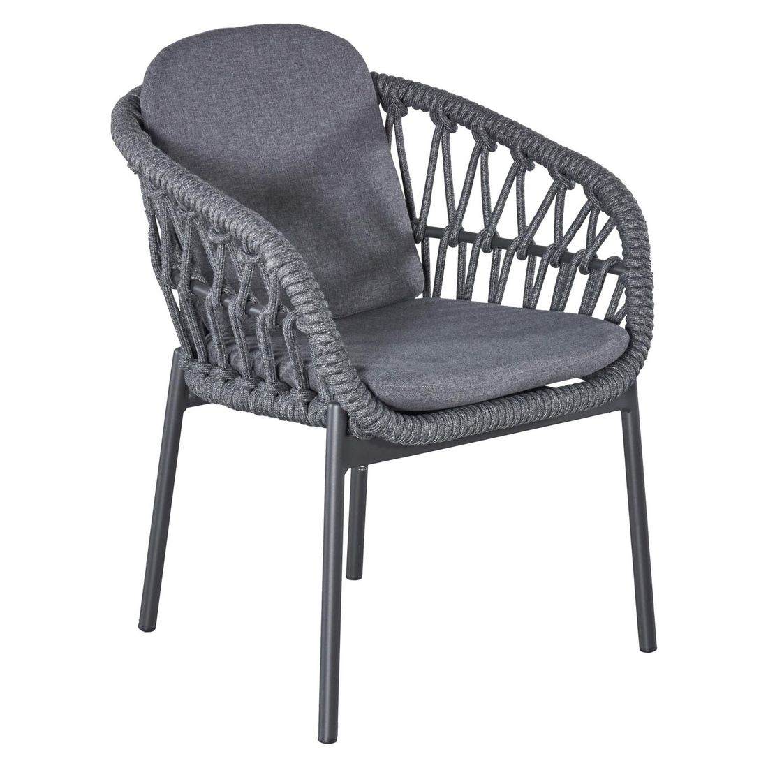 Hagestol Bari aluminium og tau med puter 62x63 cm forfra