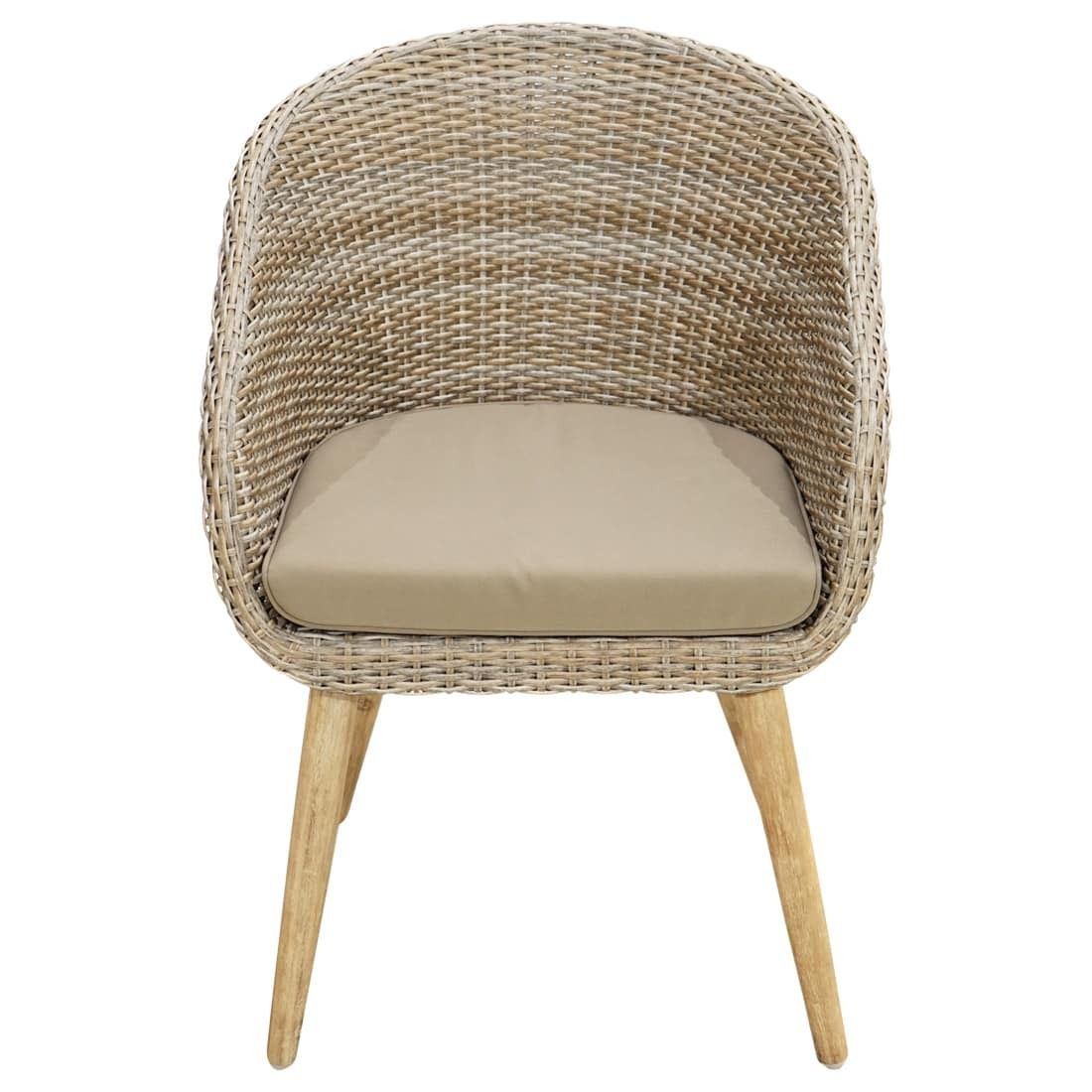 Detalj av polyrattan fletting på Hagestol Borneo akasie med sittepute