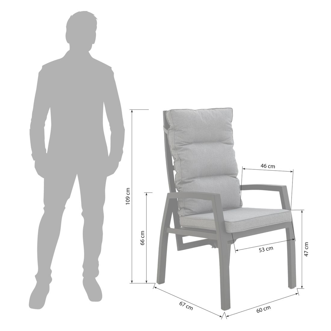 Hagestol Canberra aluminium med puter, regulerbar rygg bakside