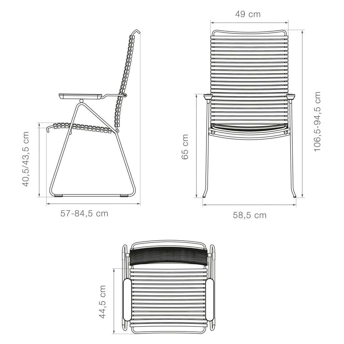 Nærbilde av armstøtte på Hagestol Click Position regulerbar rygg stål 58x57 cm