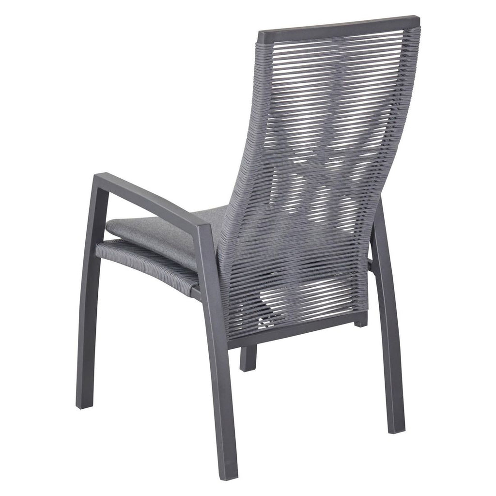 Sideprofil av Hagestol Diwo regulerbar aluminium tau med pute