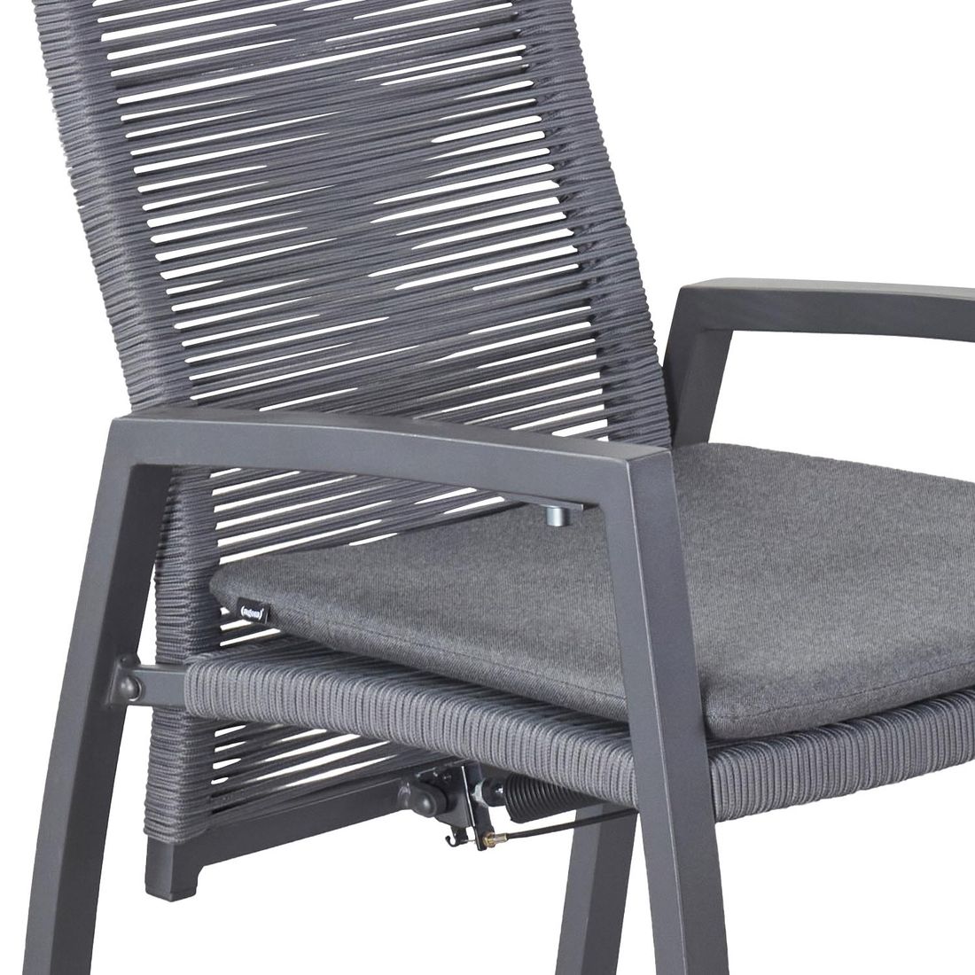 Hagestol Diwo regulerbar aluminium tau med pute i antrasittgrå farge