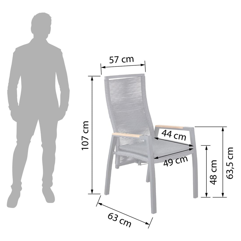 Detaljbilde av Rope tau på Hagestol Diwo regulerbar rygg aluminium/tau