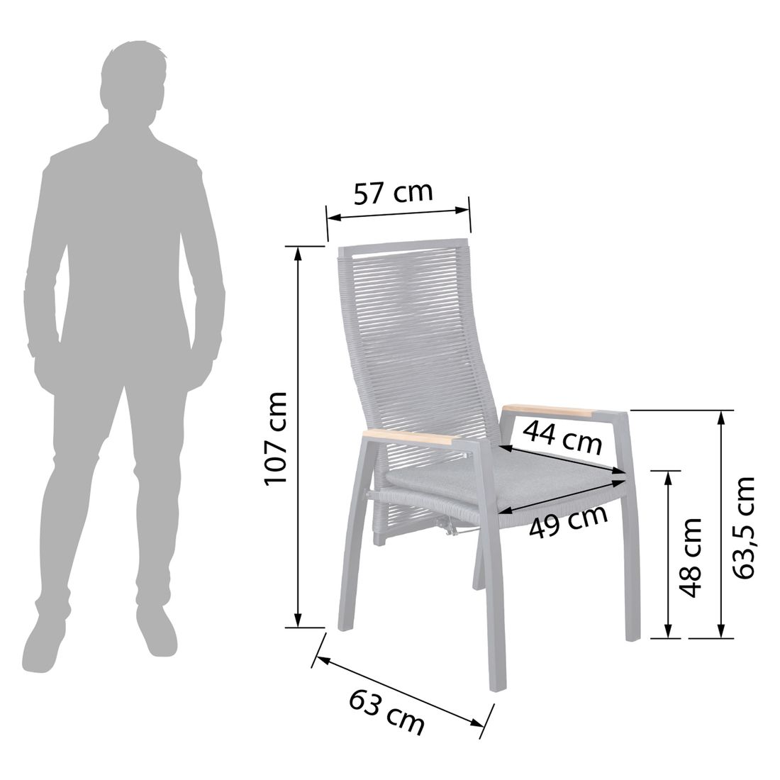 Detaljbilde av Rope tau på Hagestol Diwo regulerbar rygg aluminium/tau