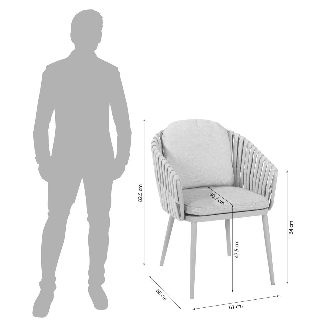 Hagestol Eva aluminium tau olefin 61x68 cm detalj av fletting