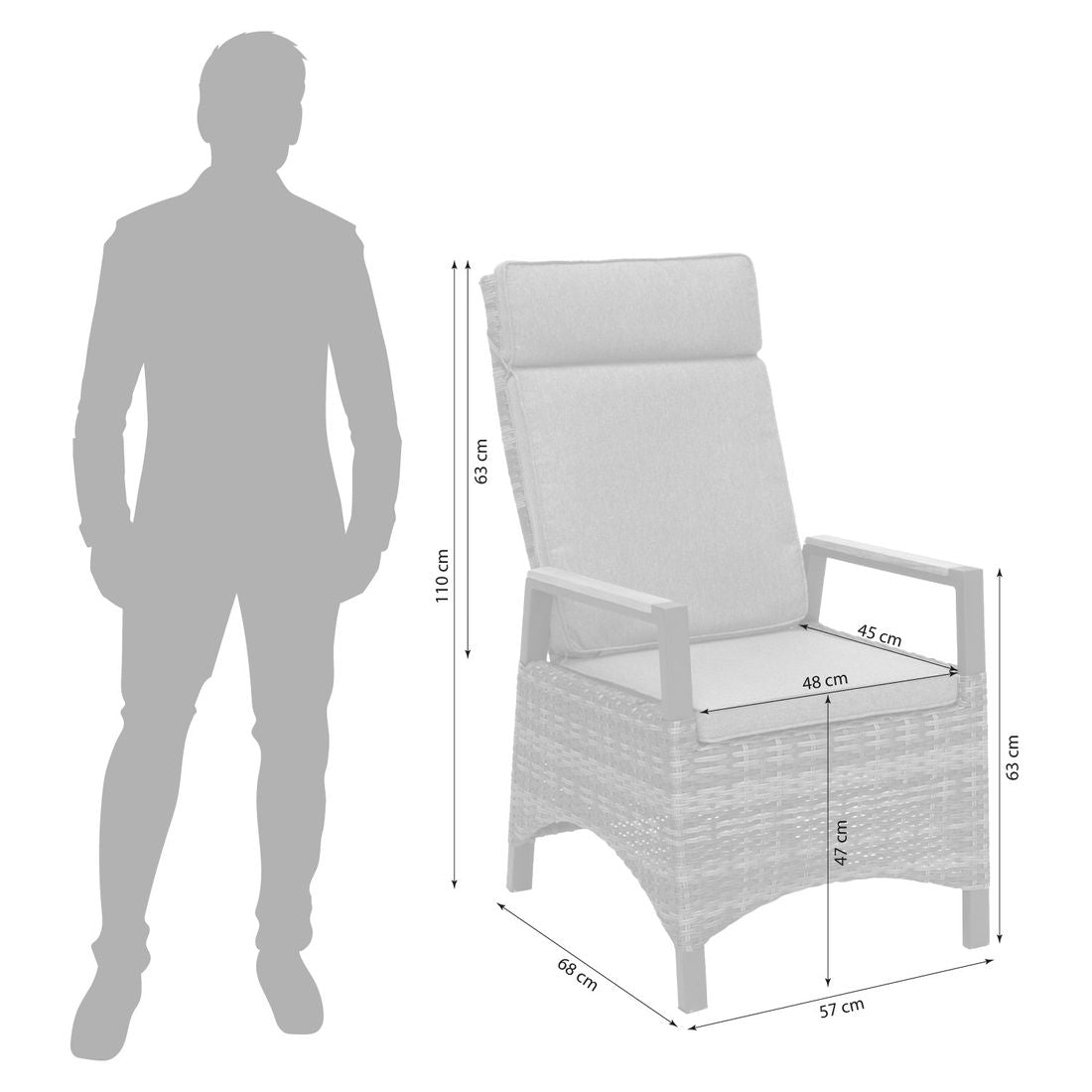 Hagestol Keramo aluminium med puter, regulerbar rygg detalj flettverk