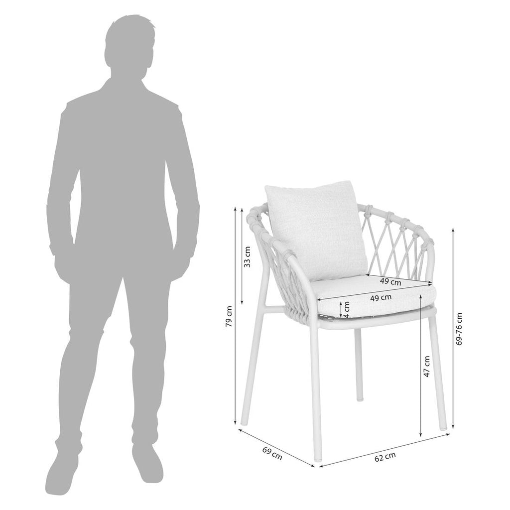 Detalj av tauvev på Hagestol med armlener Klea aluminium og tau 62 cm - Stern